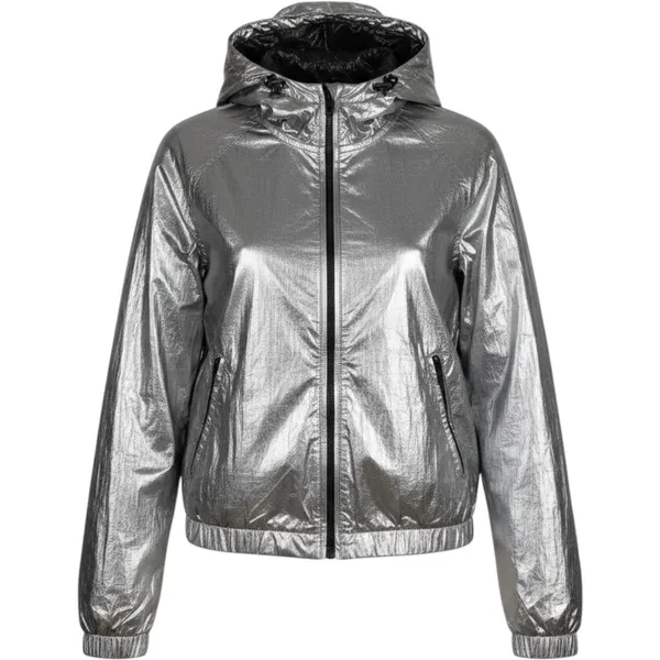 BlankNYC Reversible Metallic Hooded Windbreaker Jacket Black Silver 02LK9819 M - Image 5