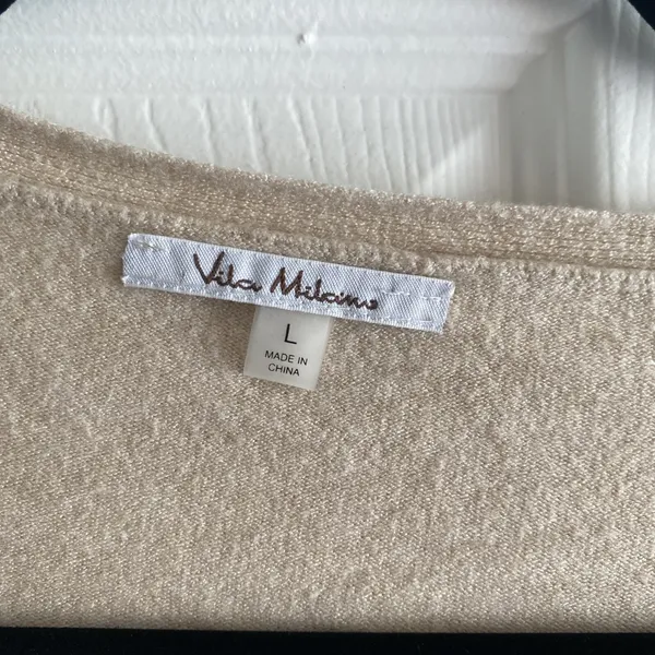 Vila Milano Womens Large‎ Tan Ribbed Knit Cardigan Daisy Embroidery Clean Girl - Image 2
