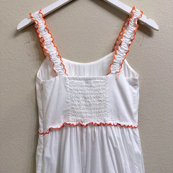 J.Crew White Cotton Scalloped-Trim‎ Tiered Midi Dress Size 0 Pockets Resortwear - Image 7