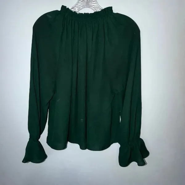 Madewell Long-Sleeve Tie-Neck Top Luxury Forest Sheer Blouse Size XS #1100 - Image 8