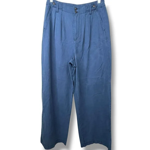Madewell Deep Indigo Harlow Linen Blend Buttons Wide Leg Pants - Image 9