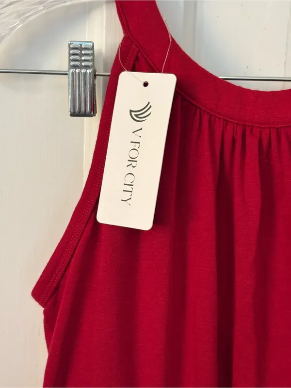 Women's Red Tank Top Built in Bra Athletic Casual - Image 2