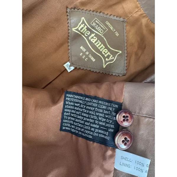1970s The Tannery For Montgomery Ward Brown Leather Trench Coat M Long Coat - Image 11