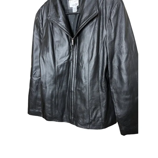 Vintage East 5th Black Genuine Leather Zipper Front‎ Jacket Women's Medium - Image 3