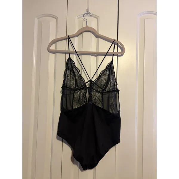 Calvin Klein Black Lace Mesh Strappy Teddy Bodysuit L XL - Image 2