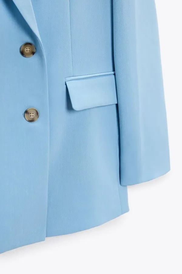 ZARA blazer suit jacket double breasted relaxed long baby blue - Image 11