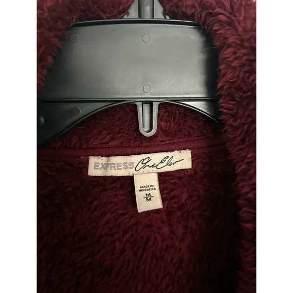 Express‎ One Eleven Fleece Pullover Women Medium Burgundy Excellent Sherpa Zip - Image 2