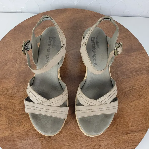 Timberland Earthkeepers Whittier Womens Sandals 9 Gray Jute Leather Wedge 8260R - Image 9