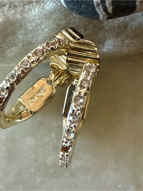 Vintage Monet Gold Hinged Hoop Clip on Earrings EUC - Image 2