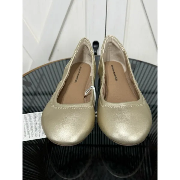 Amazon Essentials Women Belice Ballet Flat Gold Metallic Shoes Size 8W NWOB - Image 3
