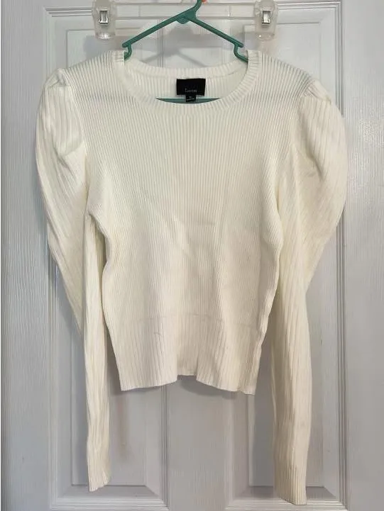 Lumiere Ribbed Puff-Sleeve Sweater in Cream - Image 2