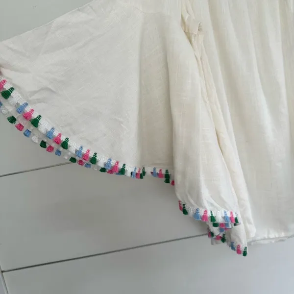 Altar’d State Women’s White Medium Linen Blend Tassel Strapless Blouse - Image 2
