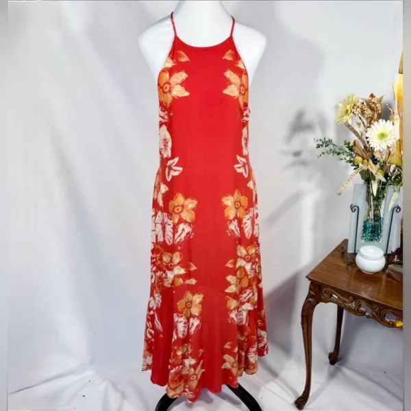 Free People Back 2 You Red Floral Strappy Open Side Midi Slip Dress Boho Sz S🧡 - Image 12