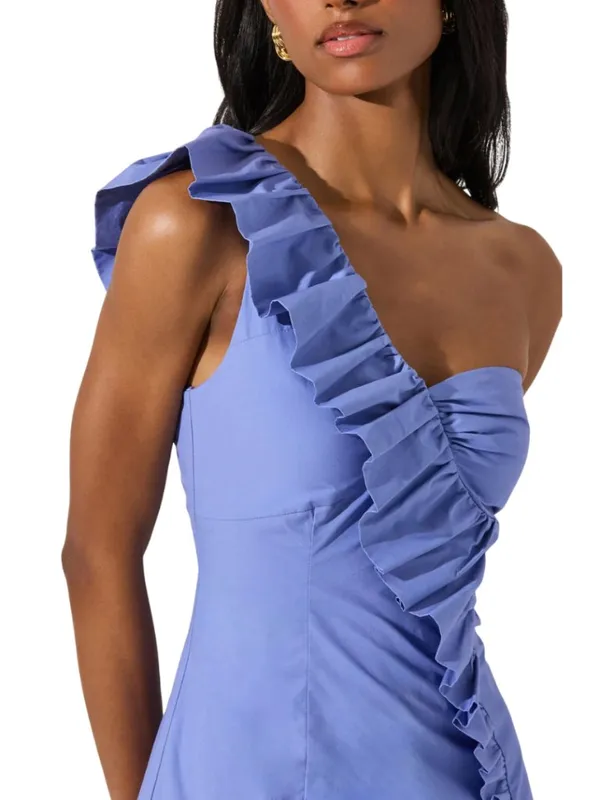 ASTR The Label One Shoulder Ruffle Mini Dress Womens Large Cobalt Blue Chic NWOT - Image 4