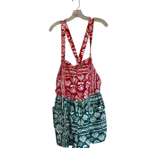 NEW Free People Women's Red Palm Bay Printed Shortalls Medium - Image 7