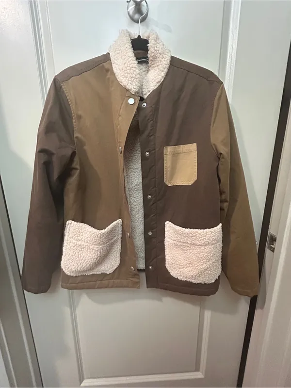 Backcountry Patchwork Sherpa Barn Jacket Tan Size XS - Image 4