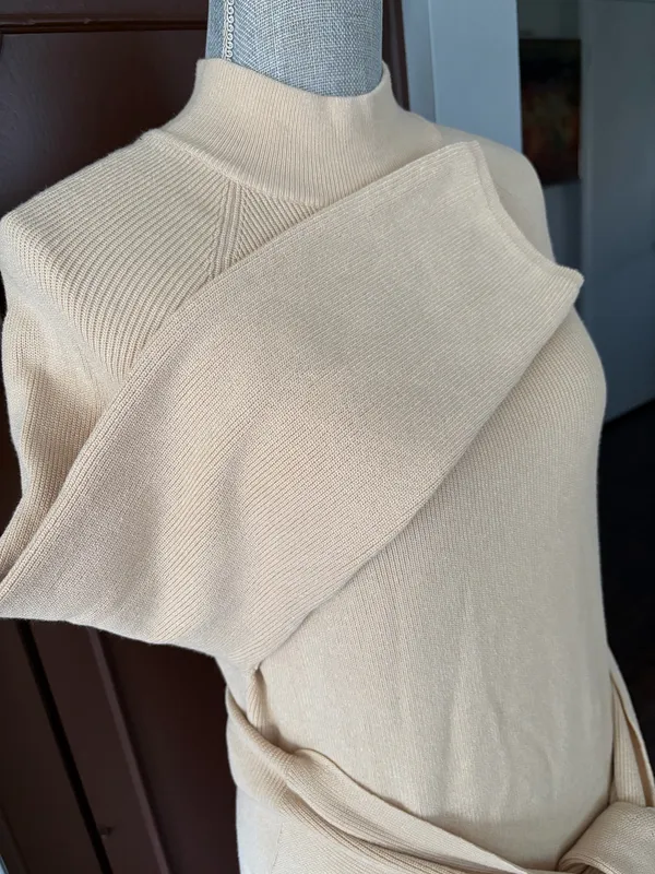 SNDYS tied up mock neck knit tunic dress in sand - Image 6