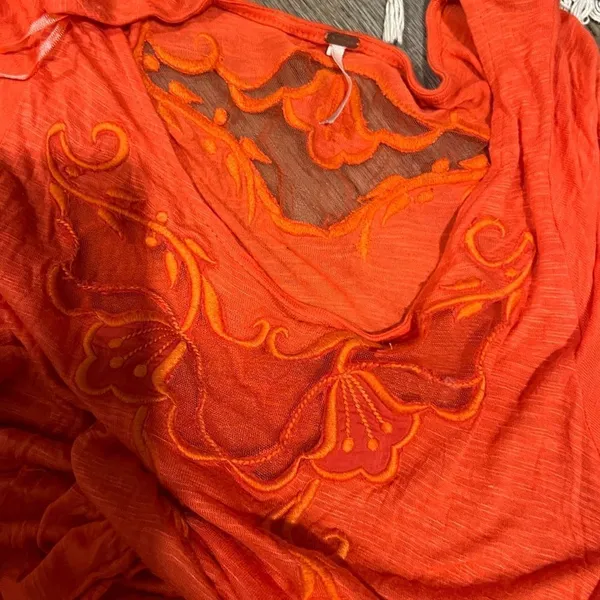 Free people Orange Embroidered mesh‎ Top M - Image 10