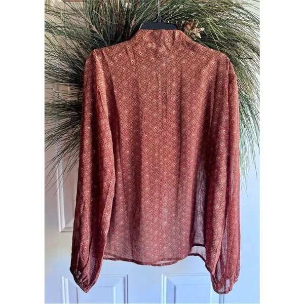 Molly Bracken western long sleeve sheer tie neck high neck ruffle blouse small - Image 6