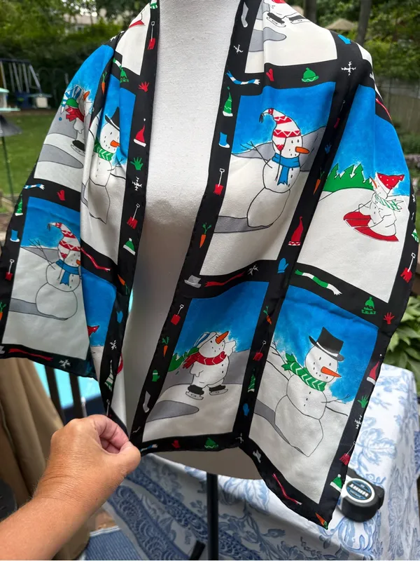 Silk Scarf 100% Made Exclusively For Seasons Snowmen Ski Sled Skate - Image 8
