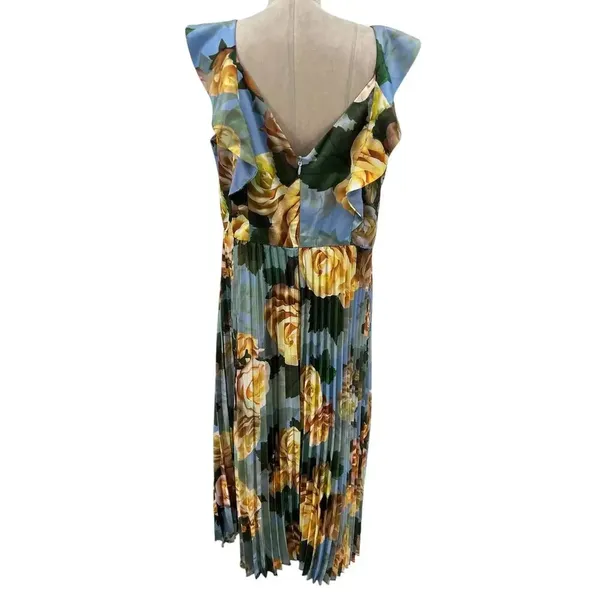 Chi Chi London Floral Print Ruffle‎ Pleated Midi Dress in Blue Curve US 16 - Image 11