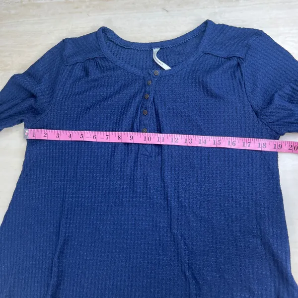 Anthropologie Navy Blue Waffle Knit Henley Long Sleeve Top Small SKU-A341 - Image 9