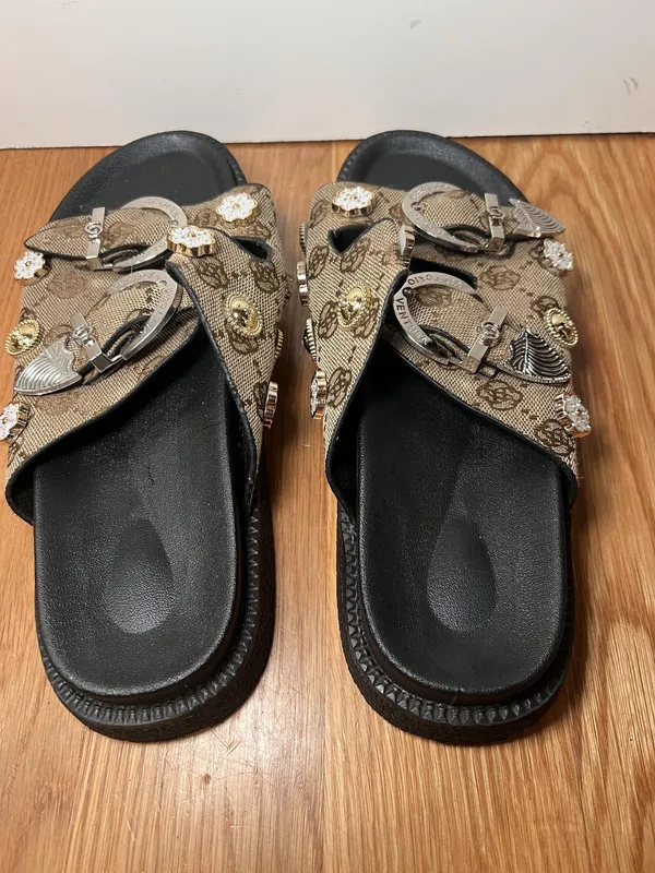 Jin Duo Sandals Womens Size 10 Brown Floral Buckle Slide Platform Shoes - Image 10
