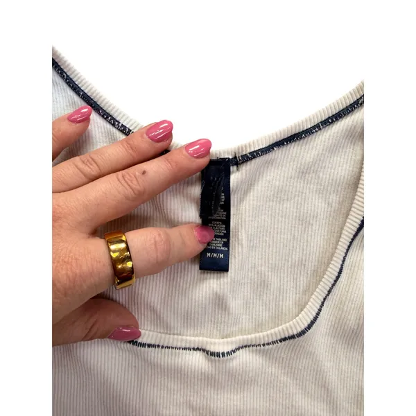 Skims Womens Ribbed Tank Top White Navy Blue Contrast Stitching Size Medium - Image 3
