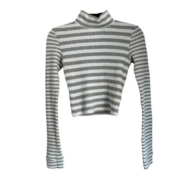 Aerie Blizzard Gray & White Waffle Mockneck Long Sleeve T Shirt Size‎ XS - Image 2