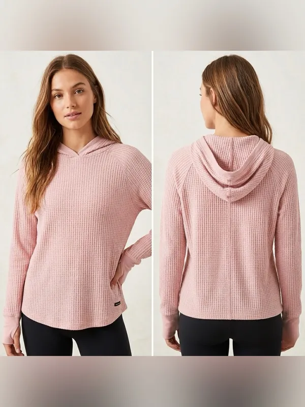 Calvin Klein Jeans Women’s Long Sleeve Waffle-Knit Hooded Pullover Shirt Size M - Image 2