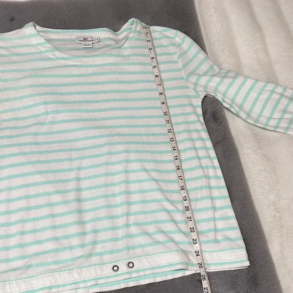 Vineyard Vines Medium Light Green Striped Terry Cloth Swim Cover Up Shirt - Image 6