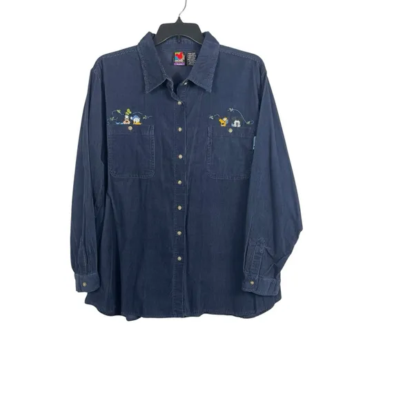 Vintage Mickey Characters Corduroy Button Up Shirt Disney Embroidered Plus 26W - Image 2