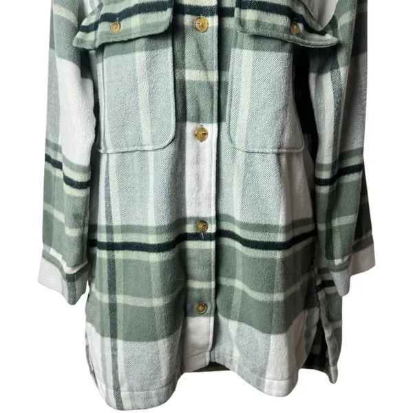 Banana Republic‎ Ivory Green Plaid Oversized Shacket Holiday Woolblend M - Image 4