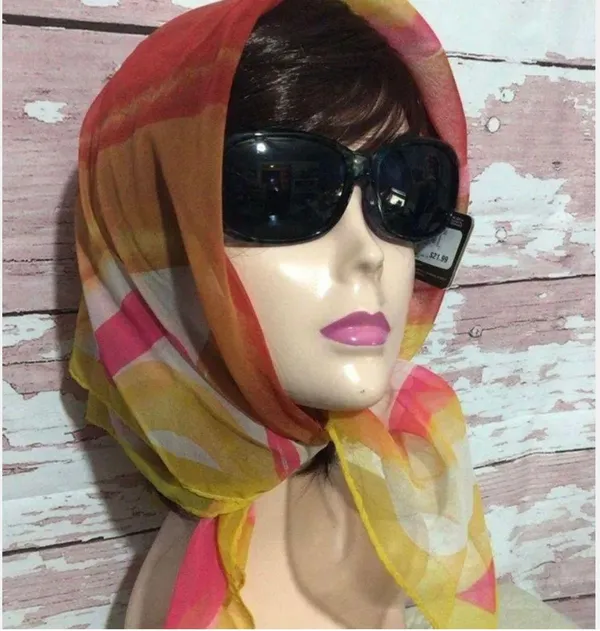 Super Groovy Vintage Chiffon Nylon Square Scarf 60’s 70’s Psychedelic Colors - Image 7