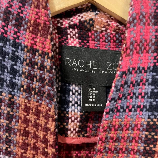 Rachel Zoe Plaid Tweed Wool‎ Blend Coat Pink Check Longline Jacket Size M - Image 7