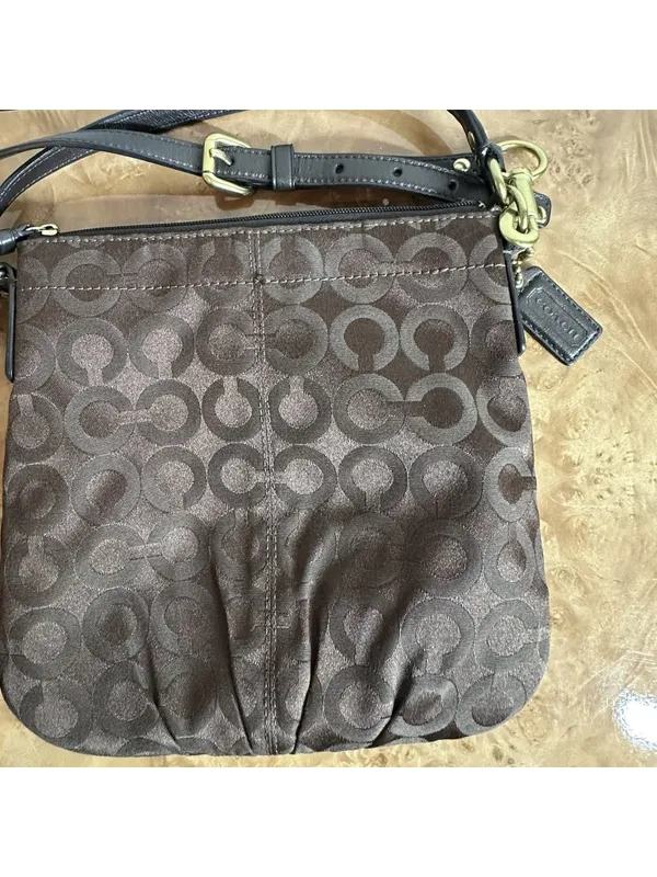 Coach Signature Sateen File Crossbody Bag Brown Black Style 43107 - Image 3