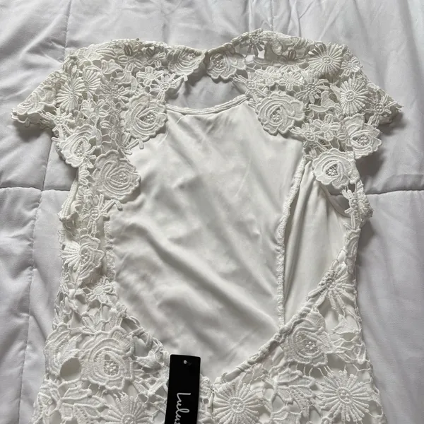 NWT LULU's Mini Dress Womens Small‎ White Floral Bride Bridal Shower Wedding - Image 7