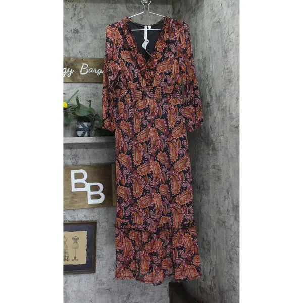 NWT Ny Collection Womens Long Sleeve Mesh Maxi Dress Black Rust Paisley PXL - Image 2