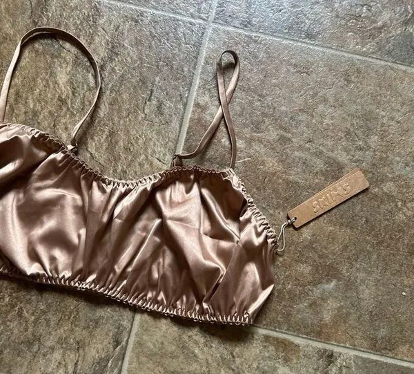 Skims Sleepover Satin Bralette Honey Size XL - Image 5