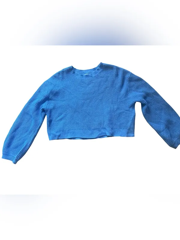 PACSUN L.A. Hearts waffle knit crop sweater Light Blue Cozy Preppy XS Casual - Image 2