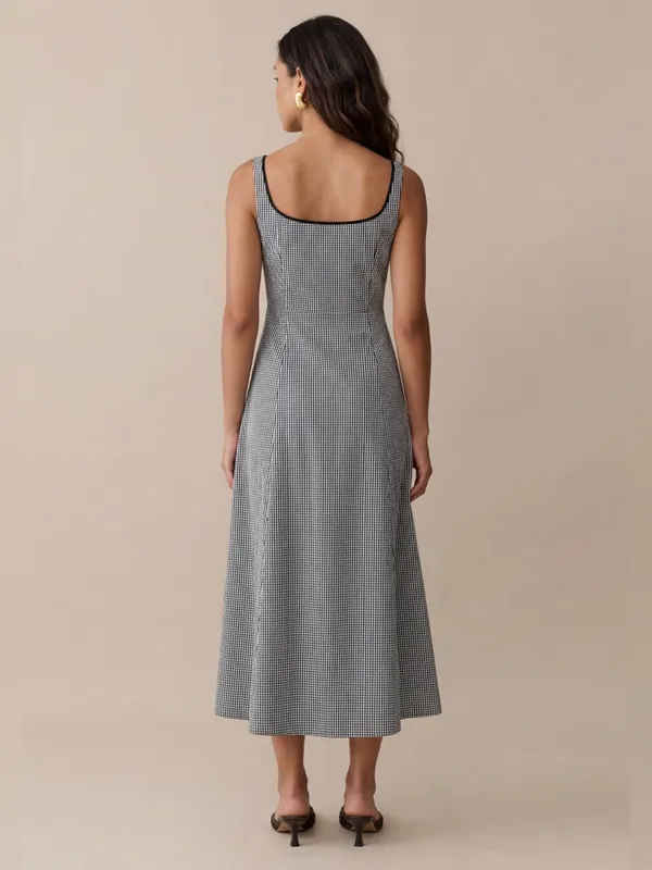NWT o.p.t Babette Midi Dress size 4 gingham tie front cotton few moda - Image 4