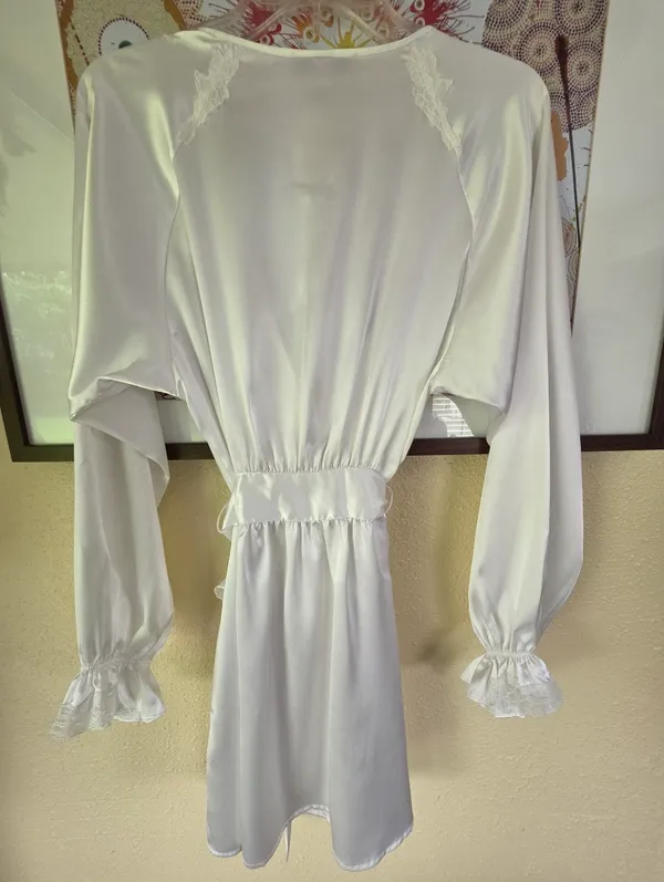 Betsey Johnson White Satin Lace Short Robe XS/S - Image 9