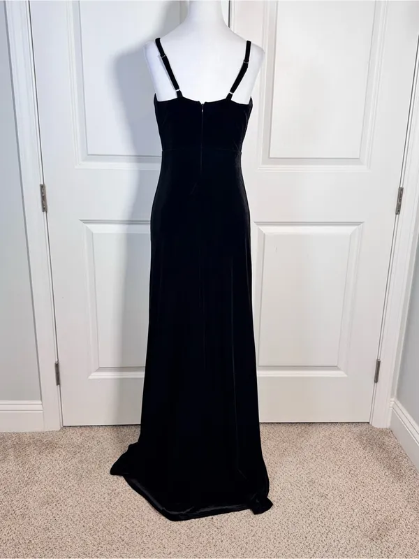 Birdy Grey Black Velvet Maxi Dress S Cowl Neck Slit Dark Romantic Gown Goth - Image 3