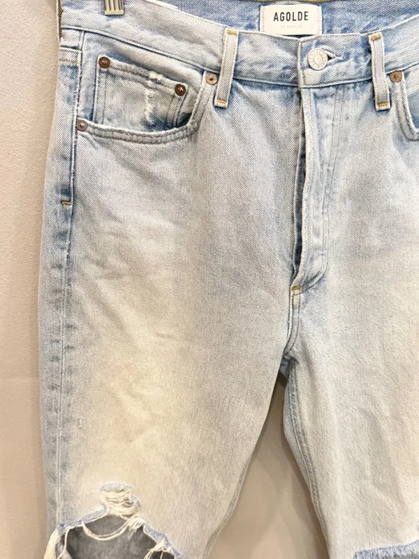 Agolde Riley High Rise‎ Crop Jeans 29 Distressed Light Wash Mom Y2K Straight Leg - Image 3