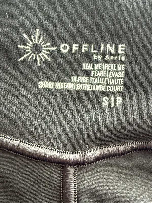 AERIE Black Cross Over waist Hi-Rise Flare Leggings Short Inseam Size Small - Image 11