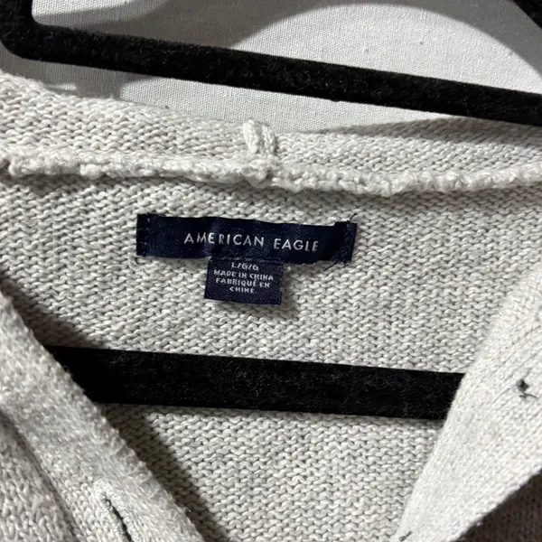 American‎ Eagle Knit Hooded Pullover Sweater Light Gray Button Neck Size L - Image 5