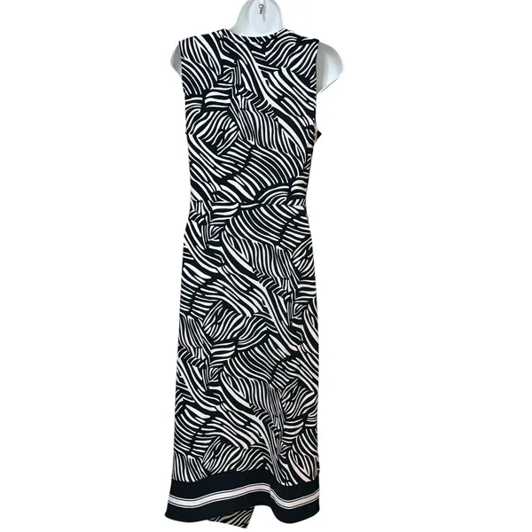Michael Kors Women Black White Zebra Print Ring Faux Wrap Midi Dress Small - Image 3
