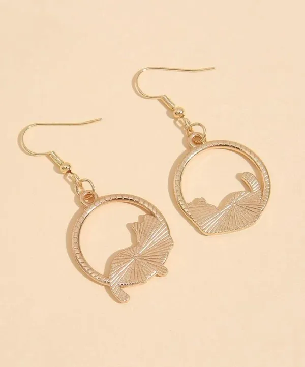 NEW Cat dangle drop hoop earrings, white and gold cat earrings, cat jewelry, cat lover gift - Image 2