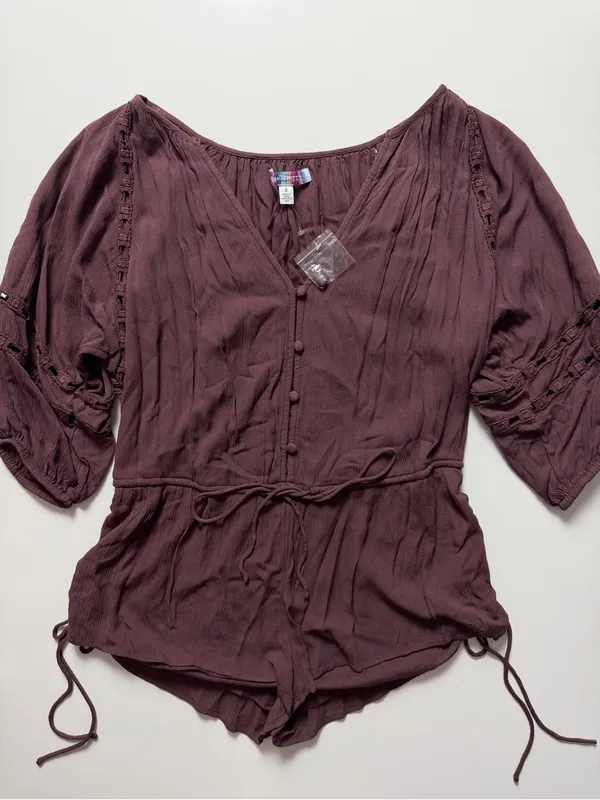 NWOT Urban Outfitters Junie Long Sleeve Romper, Bohemian Brown, Size S - Image 4