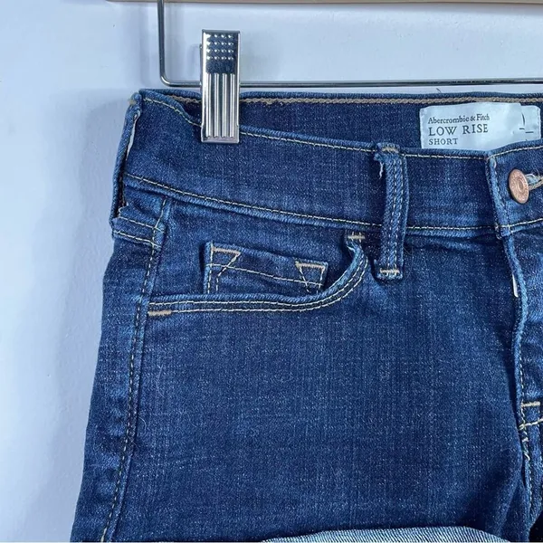 Abercrombie Fitch Low rise cuffed denim jean shorts dark Wash stretch women 0 25 - Image 3